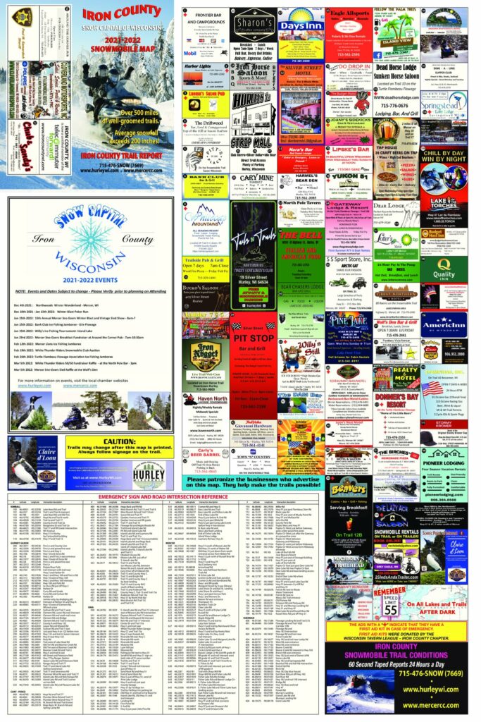 Iron County Snowmobile Trail Map 2021-2022 (Ad & Info Side)