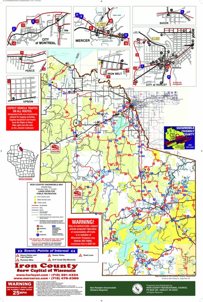 Iron County Snowmobile Trail Map 2021-2022 (Map Side)